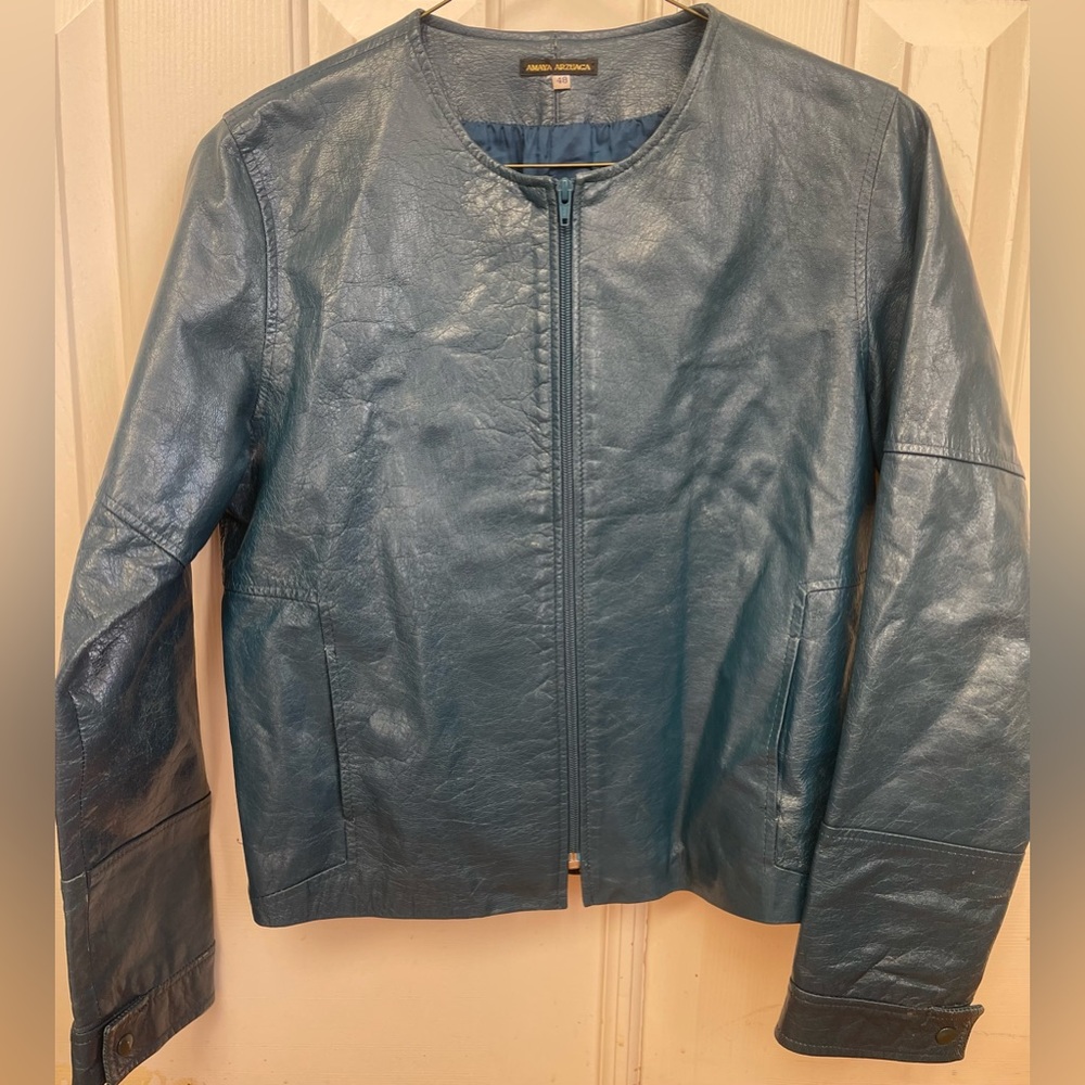 Amaya Arzuaga Teal Blue Green Leather  Jacket Size 48